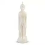 White wax figure candle 8 inches tall shaped like a standing human male, used in sympathetic magic for healing, protection, and blessing rituals.
