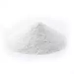 White calcium citrate powder mound displayed on white background, showing fine mineral texture used as a base in dusting powder and floor wash recipes.