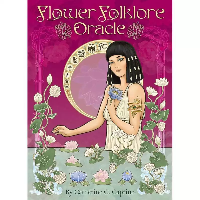 Flower Folklore Oracle 44-card deck by Catherine Caprino — floral divination oracle card deck box with luminous botanical flower cover art.
