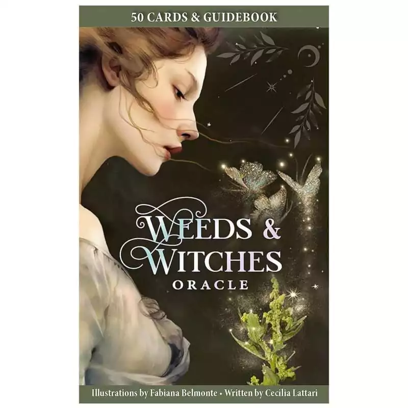 Weeds-Witches-oracle-by-Belmonte-Lattari-DWEEWIT Weeds and Witches Oracle 50-card deck — botanical witchcraft oracle card deck box by Belmonte and Lattari with illustrated cover art.