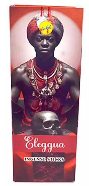 Elegua Sree Vani incense sticks box of 6 — crossroads orisha road-opening blend with Elegua label on light background.