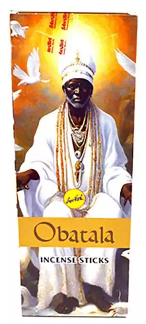 Obatala Sree Vani incense sticks box of 6 — purity orisha Santeria devotional incense with Obatala label on light background.
