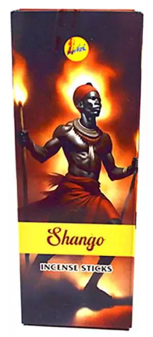 Shango Sree Vani incense sticks box of 6 — thunder orisha Santeria devotional incense with Shango label on light background.