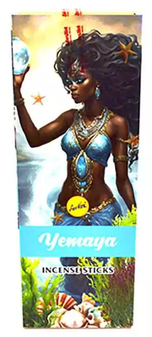 Yemaya Sree Vani incense sticks box of 6 — ocean orisha Santeria devotional incense with Yemaya label on light background.