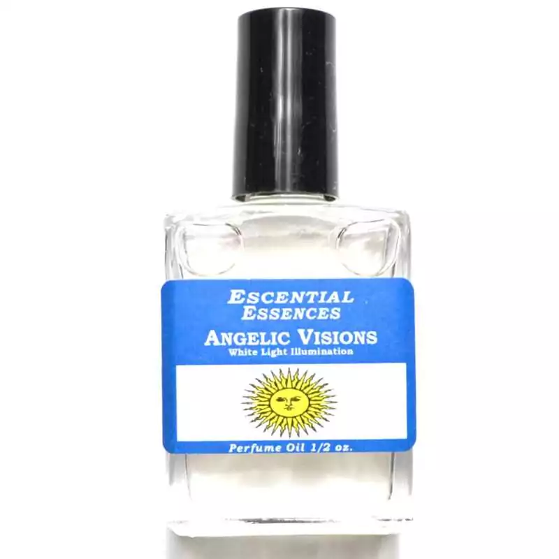 Amber Flame Escential Essences fragrance oil ½ oz roll-on by Auric Blends — glass bottle with warm amber label on white background.