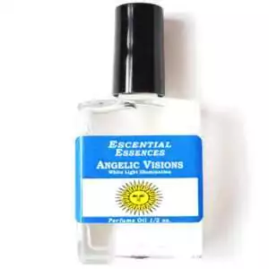Angelic Vision Escential Essences fragrance oil Β½ oz roll-on by Auric Blends β glass bottle with ethereal angelic label on white background.