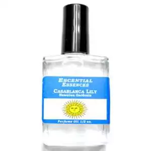 Casablanca Lily Escential Essences fragrance oil Β½ oz roll-on by Auric Blends β glass bottle with white lily floral label on white background.