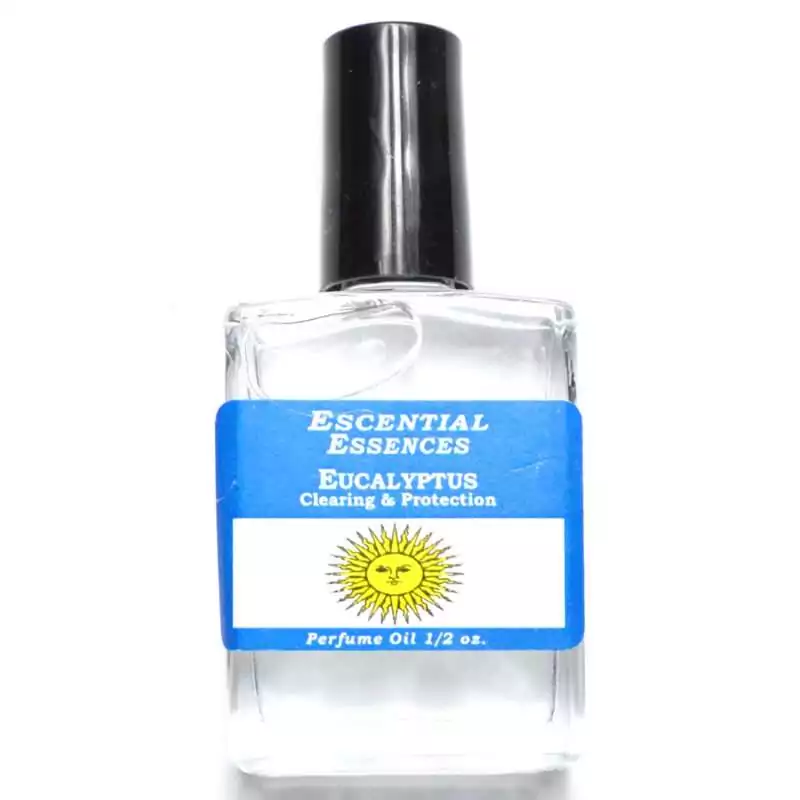 12oz-Eucalyptus-escential-essences-oil-OMEUC Eucalyptus Escential Essences fragrance oil ½ oz roll-on by Auric Blends — glass bottle with clean green eucalyptus label on white background.