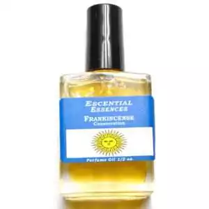 Frankincense Escential Essences perfume oil ½ oz roll-on by Auric Blends — glass bottle with sacred resin label on white background.