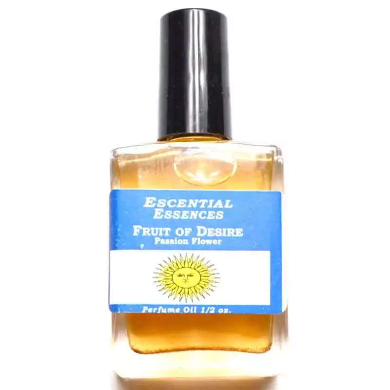 12oz-Fruit-of-Desire-escential-essences-oil-OMFRUD Fruit of Desire Escential Essences fragrance oil ½ oz roll-on by Auric Blends — glass bottle with sensual fruit label on white background.
