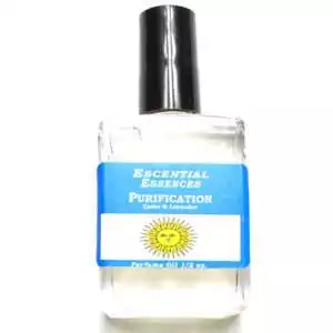 Purification Escential Essences fragrance oil ½ oz roll-on by Auric Blends — glass bottle with clean cedar-lavender label on white background.