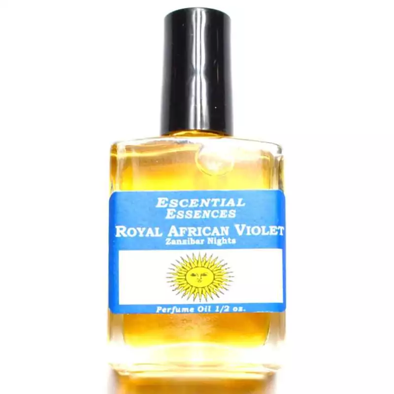 Royal African Violet Escential Essences fragrance oil ½ oz roll-on by Auric Blends — glass bottle with violet-toned label on white background.