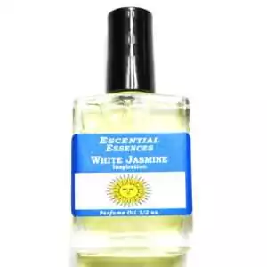 White Jasmine Escential Essences fragrance oil ½ oz roll-on by Auric Blends — floral-label glass bottle on white background.