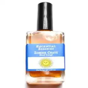 Zombie Crayz Escential Essences fragrance oil ½ oz roll-on by Auric Blends — small glass bottle with dark label on white background.