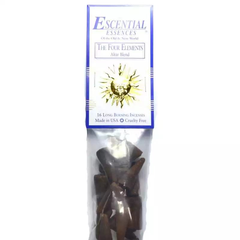 16pk-Four-Elements-escential-essences-incense-cones-ICMFOUE Four Elements Escential Essences incense cones 16-pack by Auric Blends — elemental altar blend packaging on white background.