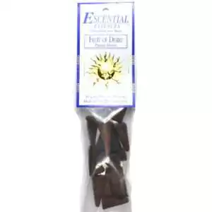 Fruit of Desire Escential Essences incense cones 16-pack by Auric Blends — sweet tropical attraction packaging on white background.