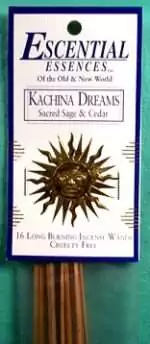 Kachina Dreams Escential Essences incense sticks 16-pack by Auric Blends — southwestern spirit-vision packaging on white background.