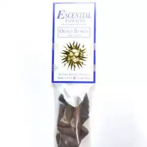 Orange Blossom Escential Essences incense cones 16-pack by Auric Blends — bright floral spring packaging on white background.