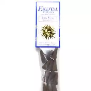 Rain Musk Escential Essences incense cones 16-pack by Auric Blends — petrichor grounding scent packaging on white background.