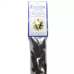 Shamanwood Escential Essences incense cones 16-pack by Auric Blends — earthy sacred wood packaging on white background.