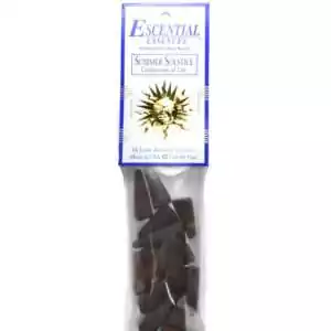 Summer Solstice Escential Essences incense cones 16-pack by Auric Blends — bright solar Litha packaging on white background.