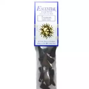 Talisman Escential Essences incense cones 16-pack by Auric Blends — warm amber resin packaging on white background.
