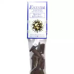 White Sage and Palo Santo Escential Essences incense cones 16-pack by Auric Blends — dual cleansing packaging on white background.