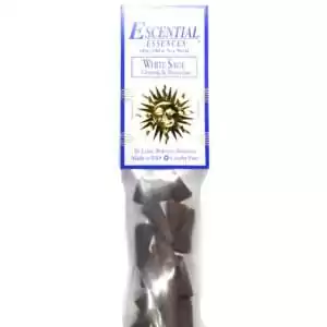 White Sage Escential Essences incense cones 16-pack by Auric Blends — clean white and green packaging on white background.