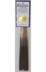 Winter Solstice Escential Essences incense sticks 16-pack by Auric Blends — seasonal packaging with solstice design on white background.