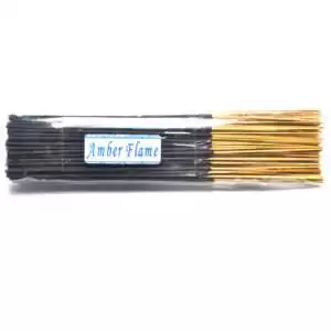 Amber Flame Escential Essences incense sticks bulk 95-100 pack by Auric Blends — large quantity warm amber packaging on white background.