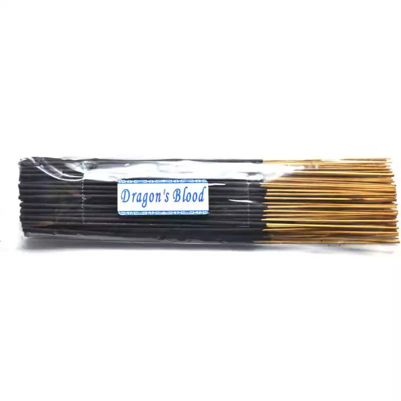 Dragon's Blood Escential Essences incense sticks bulk 95-pack by Auric Blends — large quantity dragon-themed packaging on white background.