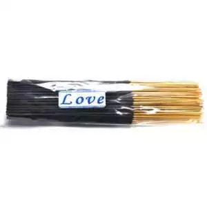 Love Escential Essences incense sticks bulk 95-100 pack by Auric Blends — large quantity romantic packaging on white background.
