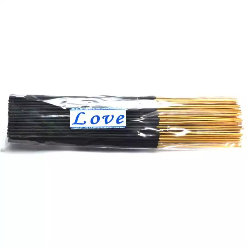 Love Escential Essences incense sticks bulk 95-100 pack by Auric Blends — large quantity romantic packaging on white background.