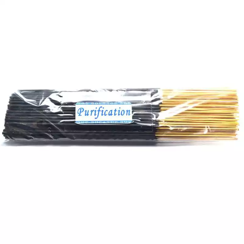 95-100pk-Purification-escential-essences-incense-sticks-ISBMPUR Purification Escential Essences incense sticks bulk 95-100 pack by Auric Blends — large quantity cedar-lavender packaging on white background.