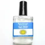Rain Musk fragrance oil half oz — clear glass bottle with blue and white label featuring sun graphic, Escential Essences Rain Musk 0.5 oz perfume oil.