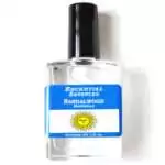 Sandalwood fragrance oil half oz — clear bottle with blue sun graphic label reading Escential Essences Sandalwood Meditation perfume oil.