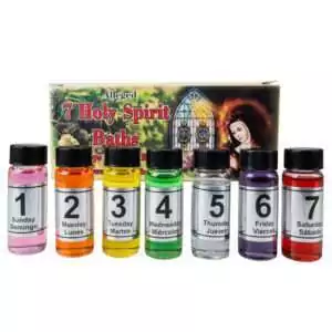 7 Holy Spirit Baths seven-day spiritual bath set — collection of individual bath sachets with traditional labels on a white background.