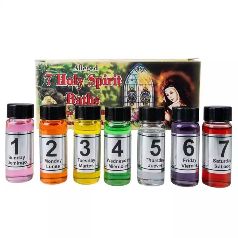 7-Holy-Spirit-baths-R7HOLS_Z_1 7 Holy Spirit Baths seven-day spiritual bath set — collection of individual bath sachets with traditional labels on a white background.