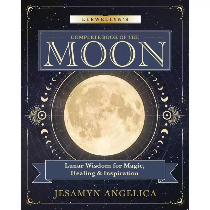 Version 1.0.0 Llewellyn Complete Book of the Moon by Jesamyn Angelica — paperback book cover featuring lunar and celestial imagery on a dark background.