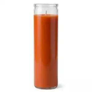 Orange 7-day glass jar ritual candle for creativity and success — showing full candle with label on plain background.