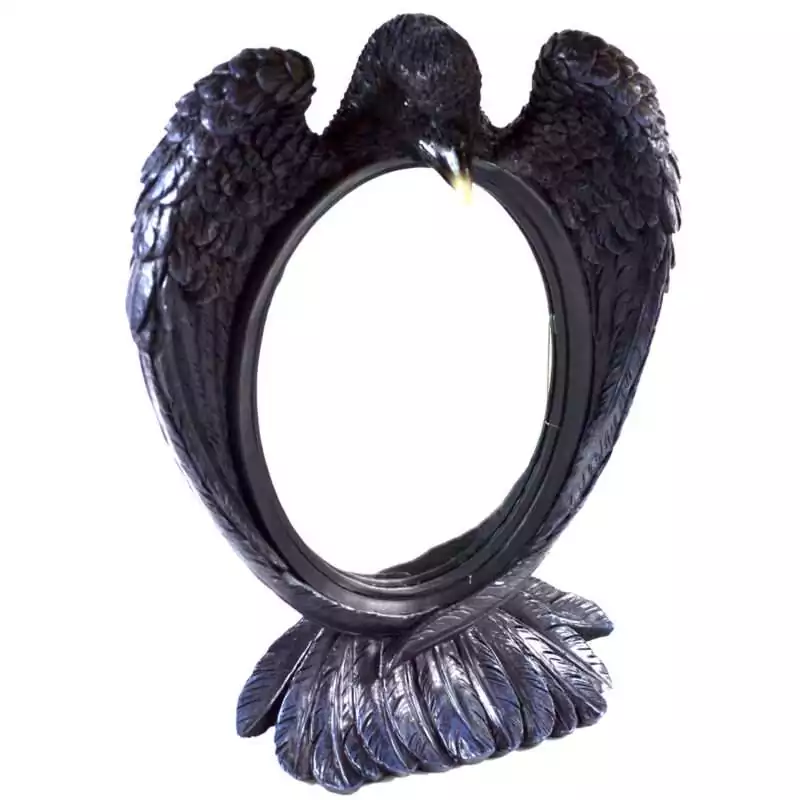 11-34quot-Raven-Mirror-SR3519 11.75 inch decorative mirror with ornate raven motif surrounding the frame, dark gothic style shown on plain background