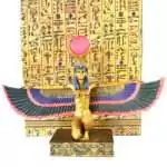 12.25 inch resin Isis goddess statue with large open wings extended, wearing an Egyptian crown, on a plain background