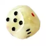Single 1-inch polished green onyx die showing carved number faces, deep green banded stone with smooth surface on a white background