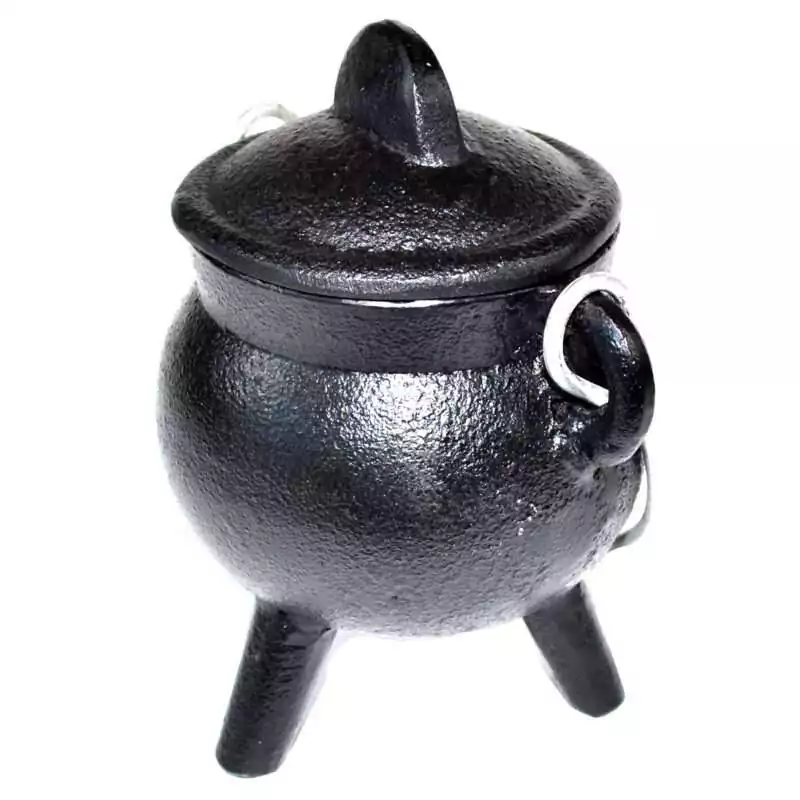 2-12quot-cast-iron-cauldron-IC003 2.5-inch black cast iron cauldron with three legs and two side handles, plain round bowl shape for altar ritual use