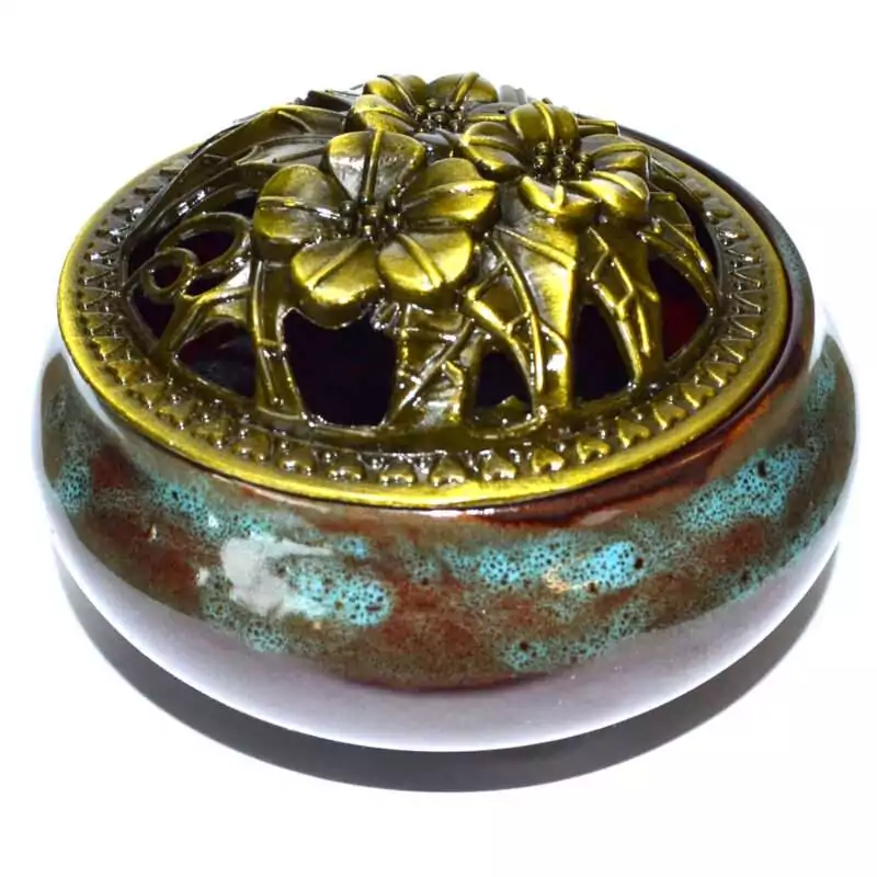 3-34quot-Ocean-ceramic-burner-IBIH13 3.75-inch ceramic stick incense burner with ocean wave pattern in blue and white glaze, incense hole visible on top surface