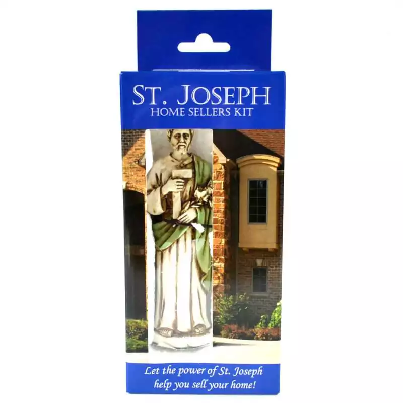 4-34quot-St-Joseph-home-seller-kit-SS9511 4.75 inch St. Joseph statue in white and gold coloring beside a printed prayer card, for the home seller devotional kit
