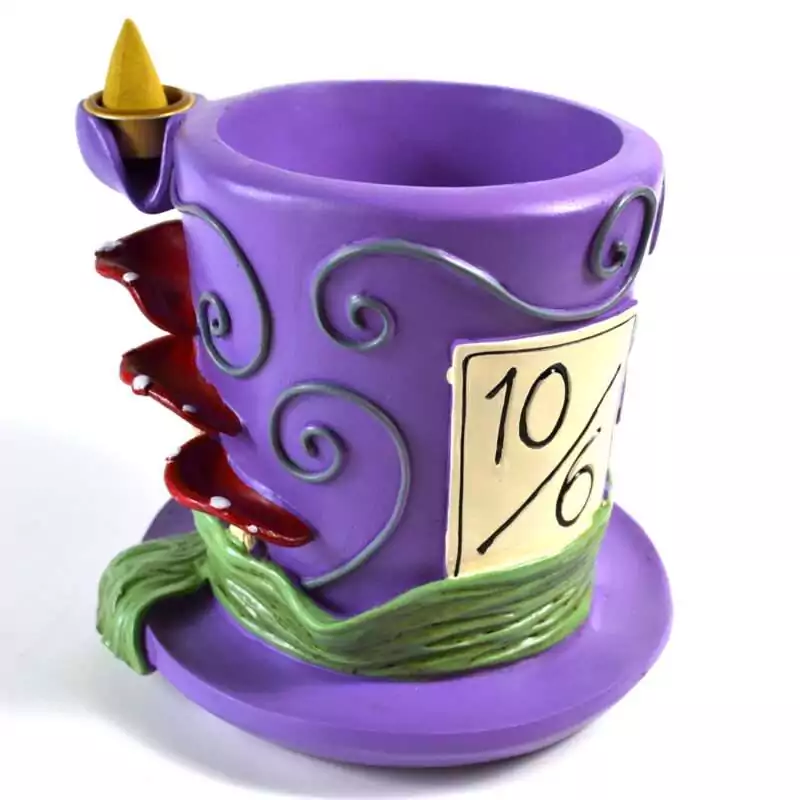 4-34quotMad-Hatter-backflow-incense-burner-IBF3527 4.75-inch ceramic Mad Hatter backflow incense burner depicting the top-hatted Wonderland character with painted details and cone burner opening