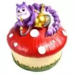 Round 4-inch hinged resin box with Caterpillar and mushroom from Alice in Wonderland sculpted on the lid in colourful hand-painted detail