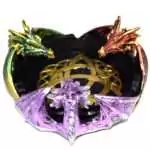 5-inch resin incense holder and ashtray with three dragon figurines surrounding a central bowl, showing detailed dragon sculpting in dark tones on a white background