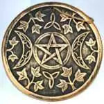 7.75 inch wide wall plaque showing the triple moon symbol with waxing crescent, full moon, and waning crescent in relief